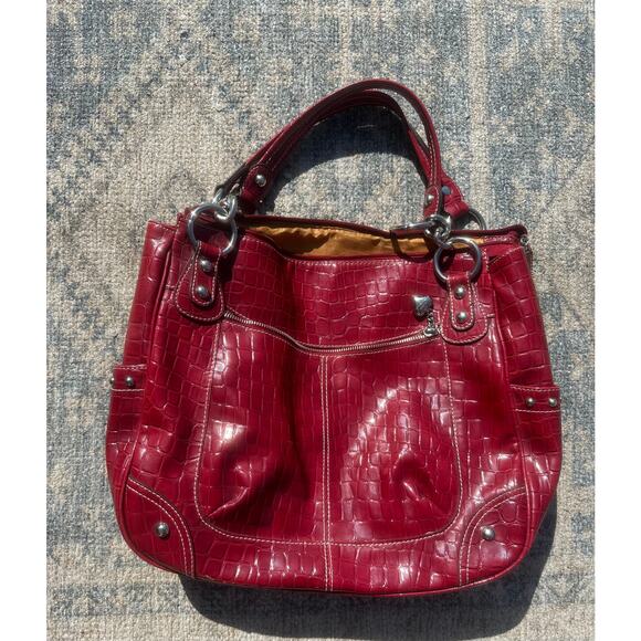 Kathy Van Zeeland Women's Red Gator Print Double Handle Shoulder Handbags - Picture 1 of 6